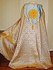 Gold/white Cope with Marian Blue Hood, bullion Sacred Heart Emblem